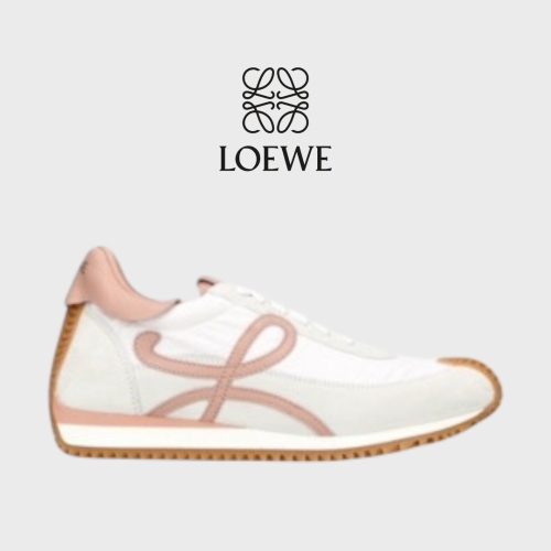 ?Loewe Flow2.0 Runner Suede運動跑鞋｜休閒鞋｜尼龍和麂皮｜｜粉膚白｜白色｜小白鞋｜粉L