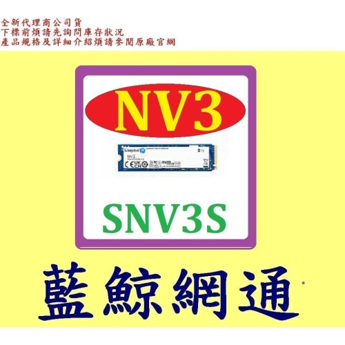 金士頓 Kingston NV3 1TB 1T Gen4 PCIe SSD 固態硬碟 SNV3S