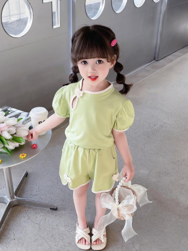 寶貝童裝女童套裝夏季2023新款兒童夏款衣服女寶寶洋氣時髦夏裝針織二件套