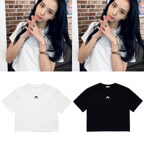 blackpink金智秀jisoo同款月亮短版T恤 上衣 顯瘦顯腿長 小性感卻也好氣質♥️純棉舒服舒適