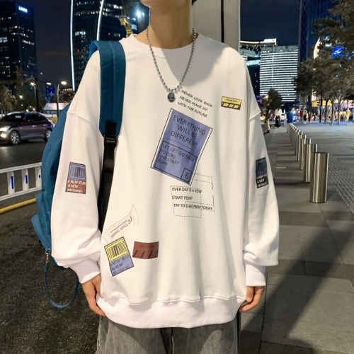 圓領衛衣男潮ins港風潮牌春秋季外套韓版潮流長袖t恤寬松上衣服C