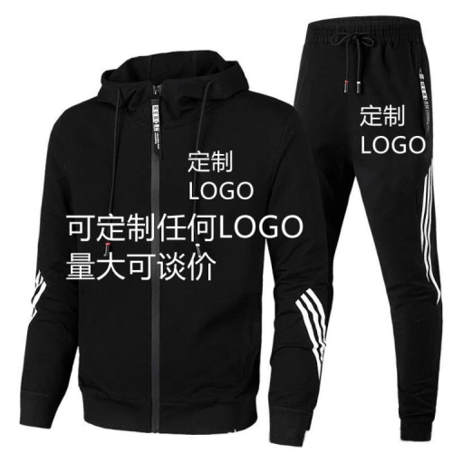 2023歐美新品三條杠男時尚運動套裝連帽拉鍊空氣層休閒套裝