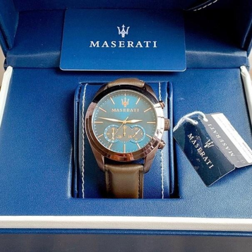 瑪莎拉蒂MASERATI手錶 六針計時石英錶 咖色皮帶錶 商務休閒運動防水男錶 時尚百搭男生手錶R8871612008