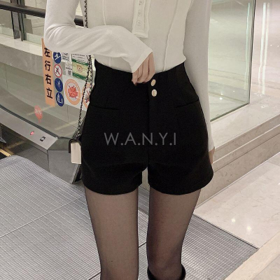 W.A.N.Y.I 黑色顯瘦百搭高腰A字短褲
