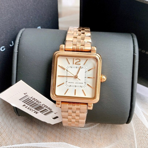 馬克雅各布MARC JACOBS手錶 玫瑰金色鋼帶錶 通勤時尚女錶 小方錶簡約休閒腕錶 小直徑防水石英手錶MJ3514