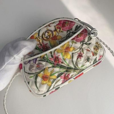 【二手99新】Gucci 古馳女包花卉包貝殼包 馬銜扣菱格紋 斜挎包單肩包