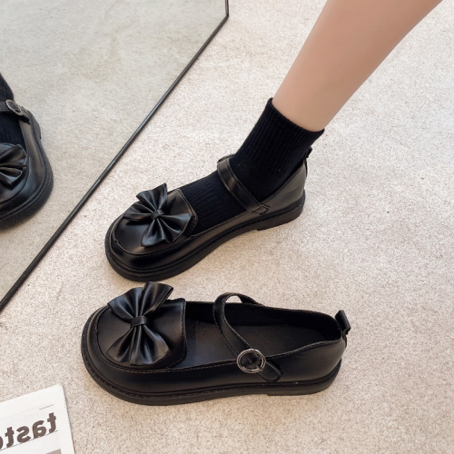 小皮鞋女日系圓頭可愛學生復古百搭軟妹蝴蝶結制服jk娃娃鞋子春夏