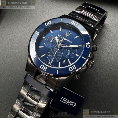MASERATI:手錶,型號:R8873600005,男錶44mm寶藍錶殼寶藍色錶面精鋼錶帶款