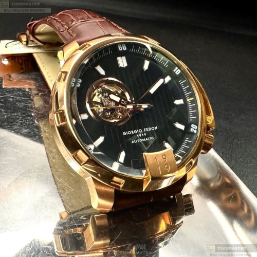GiorgioFedon1919手錶,編號GF00129,46mm玫瑰金錶殼,咖啡色錶帶款