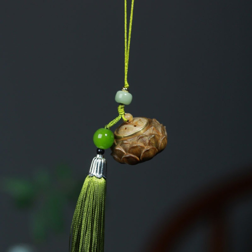 古風綠檀木雕刻蓮花擴香器吊墜實木隨身手機掛件掛飾禮物好運連升