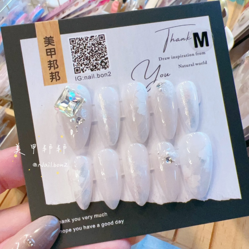 《美甲邦邦台灣手作穿戴甲》奢華新娘造型婚甲 手繪花卉仙氣款~使用果凍膠黏貼甲片可重複使用?非工廠甲、非批發