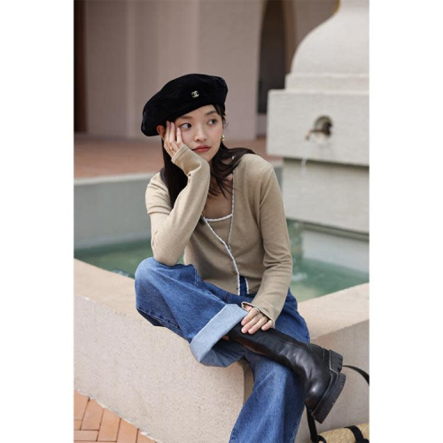 DearGod正韓女裝敘舊oldtimes復古撞色開衫針織外套薄款女套裝氣質外搭短款 W4716