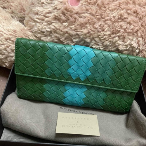 Bottega veneta bv二手寶石綠漸層式編織長夾