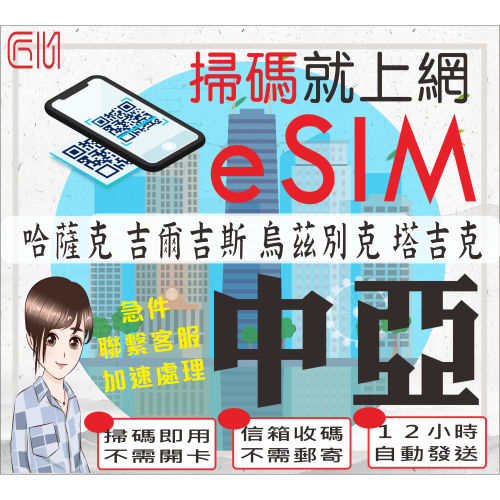 ├匠心_eSIM┤中亞三國/四國哈薩克 吉爾吉斯 烏茲別克 塔吉克 中亞sim卡 中亞網卡 中亞上網 插卡即用免開卡
