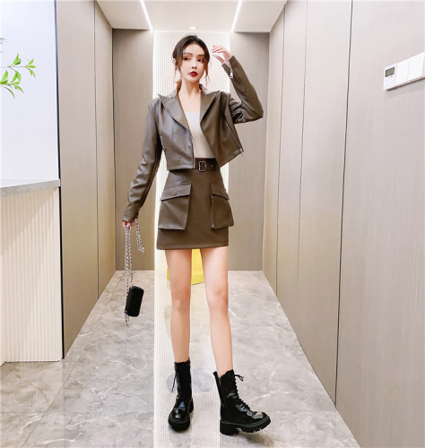 DearGod正韓女裝2022秋冬季新款皮衣外套包臀半身裙套裝兩件套秋季搭配一整套女裝