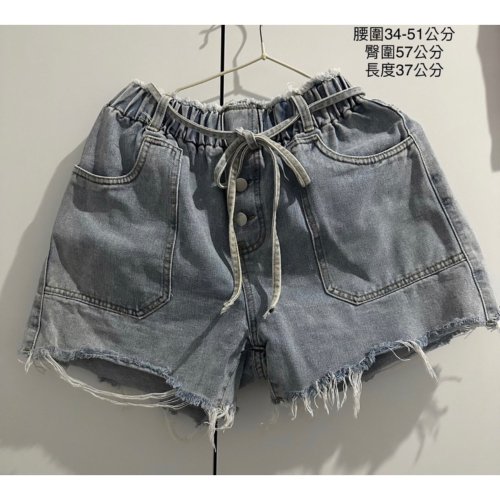 編號5仿舊款牛仔短褲 綁帶鬚鬚邊牛仔短褲 擴腿短褲 鬆緊腰綁帶短褲 超顯瘦夏天短褲 舒適百搭造型短褲 短褲 牛仔