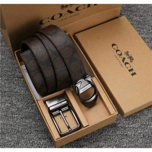 Coach男用雙頭皮帶黑咖老花