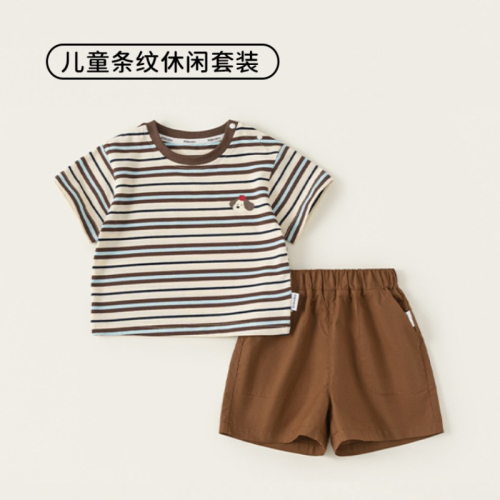 【夏季男童童裝】夏季條紋短袖短褲兩件套 男寶寶純棉套裝 男童休閒運動套裝 兒童條紋T恤短褲套裝 73-120