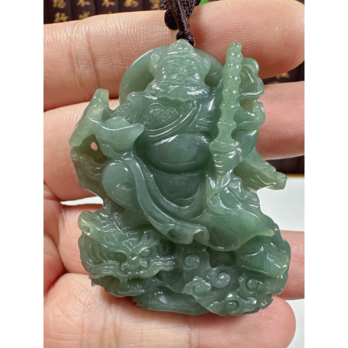 天然翡翠A貨-五路財神趙公明立體厚庄掛件 商品編號071307