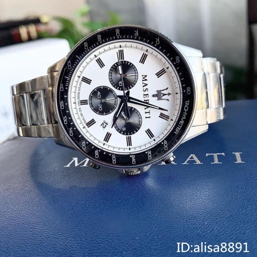 MASERAT瑪莎拉蒂手錶 六針石英錶 三眼計時日曆男錶 防水手錶 銀色鋼帶錶 商務休閒男生腕錶R8873640003