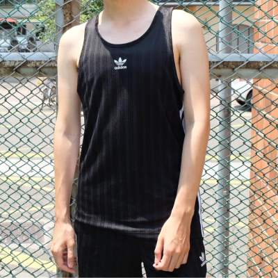 愛迪達 adidas original 復古三葉草logo刺繡 條紋背心 Xs 現貨 黑 男 CV8608