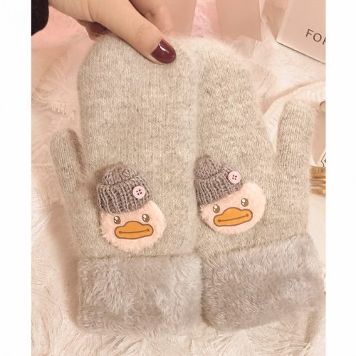 手套女冬保暖可愛韓版毛線秋INS棉連包指學生棉卡通防寒加絨加厚