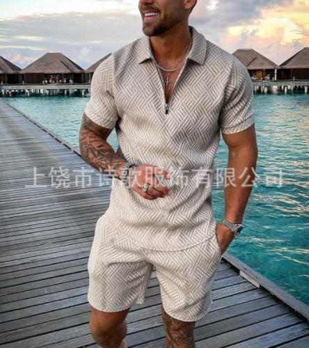 短袖T恤 歐美新款男士3DPOLO衫套裝翻領套頭休閒男裝