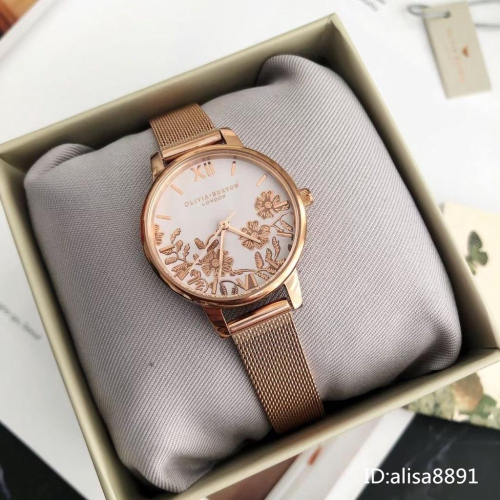 OliviaBurton女生石英錶 小眾輕奢腕錶 ob手錶 小直徑學生手錶 編織網銀色玫瑰金色鋼帶錶OB16MV100