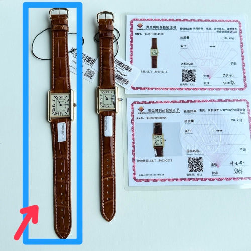新款原單卡地亞坦克，CARTIER-Tank腕表家族的代表作！真真正正18k包金，匹配中國GTC權威機構檢測證書