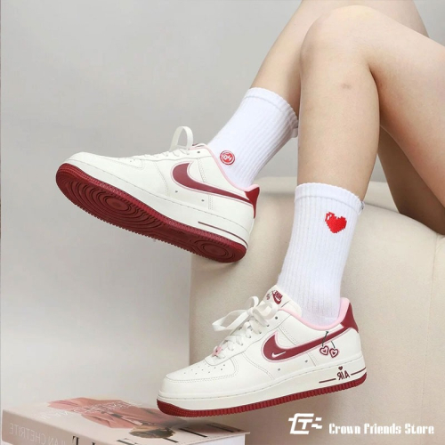 日本代購 NIKE AIR FORCE 1 AF1 情人節限定 櫻桃 愛心 刺繡 粉紅 酒紅