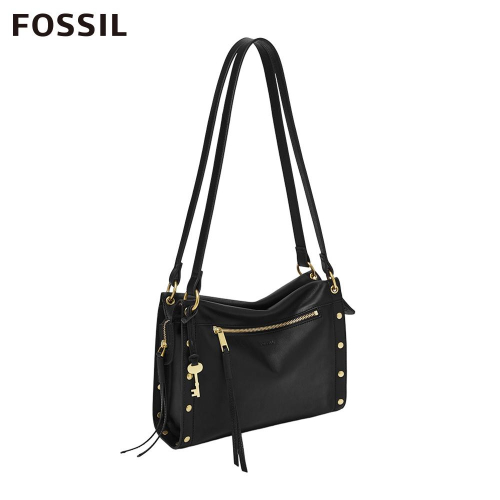 【FOSSIL】個性鉚釘焦糖色手提肩側背包 ZB7896001