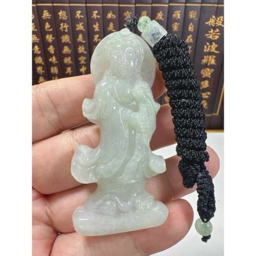 天然翡翠A貨-觀自在有求必應觀音立體厚庄掛件 商品編號071407
