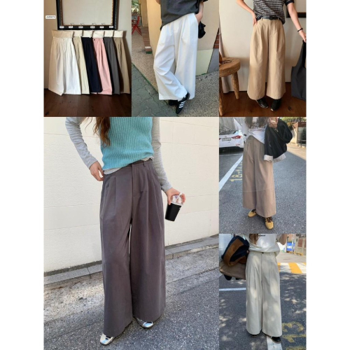 貓町選品?k1001 韓系氣質高腰寬褲 百搭直筒落地褲 顯瘦長褲 多色可選 通勤休閒寬褲