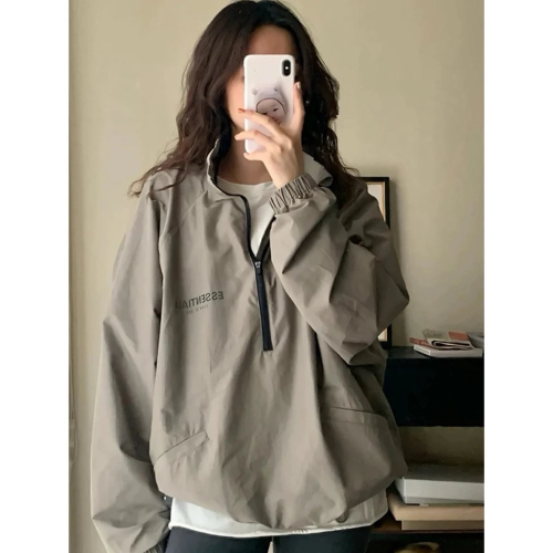 清倉福利#【美式高街】 賠本特FOG 復線 ESSENTIALS 反光 Logo 尼龍半拉鍊 衝鋒衣夾克外套 男女同款