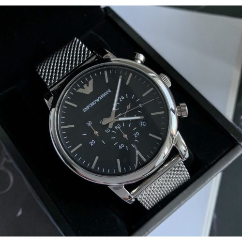 Emporio Armani 黑面米蘭編織鋼帶 AR1808 阿瑪尼男錶