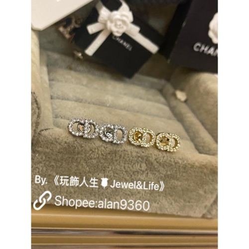 DIOR 經典 迷你 日常生活百搭 實用 水鑽 CD LOGO 金銀色 二手造型 耳環