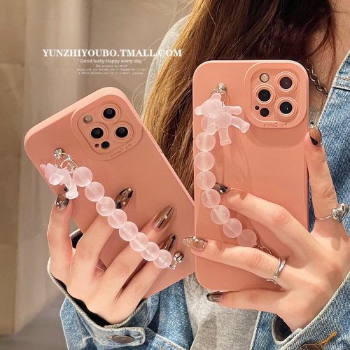 ins粉色小熊鏈條適用iphone13/12pro max蘋果11手機殼iphonex軟硅膠xsmax簡約x/xr日韓8
