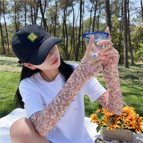 蕾絲薄款防曬袖套女冰絲袖子套戶外防紫外線手臂夏天開車長款手套