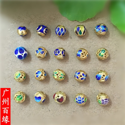 老北京花絲景泰藍S925銀鍍金燒藍配件6mm小隔珠圓珠手工心型配飾