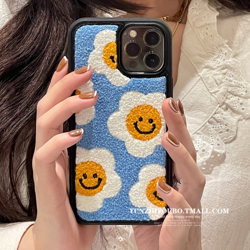ins絨布笑臉花朵適用iphone13/12promax蘋果11手機殼iphonex秋冬xsmax創意xr日韓8plus