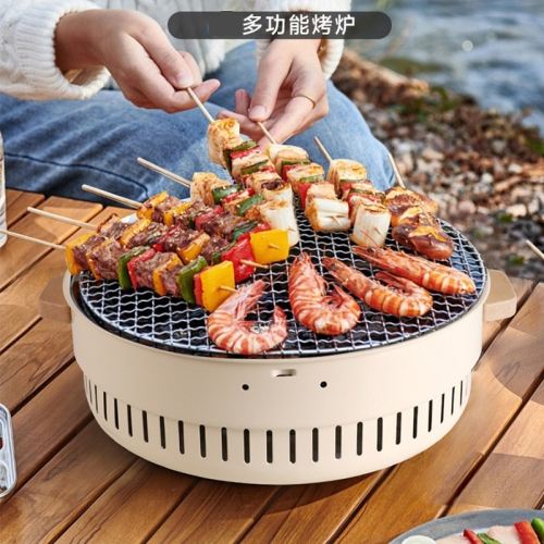 送烤盤 圍爐煮茶爐 燒烤架 煮茶 網美烤肉架 不粘烤盤 戶外露營炊具 小型多功能烤肉架 取暖爐 JH 單人烤肉