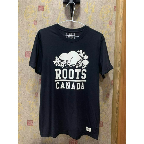 全新 Roots 男短袖上衣 T恤 黑色 全新無吊牌