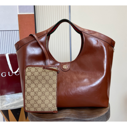 幾乎全新Gucci古馳Giglio棕色托特包女極簡風腋下包