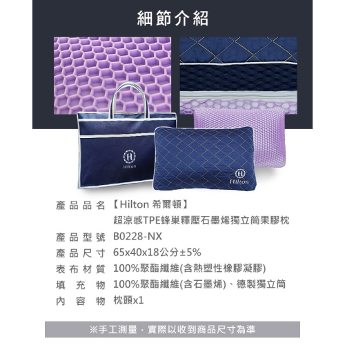 現貨 【Hilton 希爾頓】超導量子紗蜂巢釋壓石墨烯果膠沉睡枕