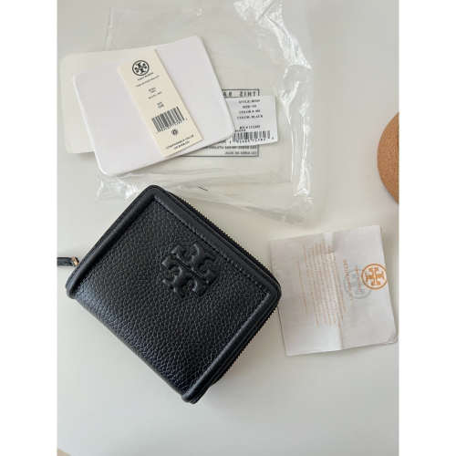 現貨? Tory burch thea BI fold wallet 黑色 荔枝紋 牛皮 短夾 tb短夾