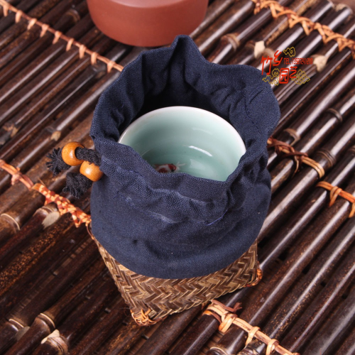 復古 竹編布藝 茶杯簍 杯杯囊竹 杯籠 便攜 茶具收納盒 茶道配件