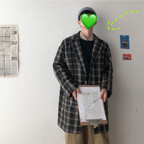 秋冬新款中長款毛呢小風衣男士修身男裝上衣呢子大衣西裝英倫外套