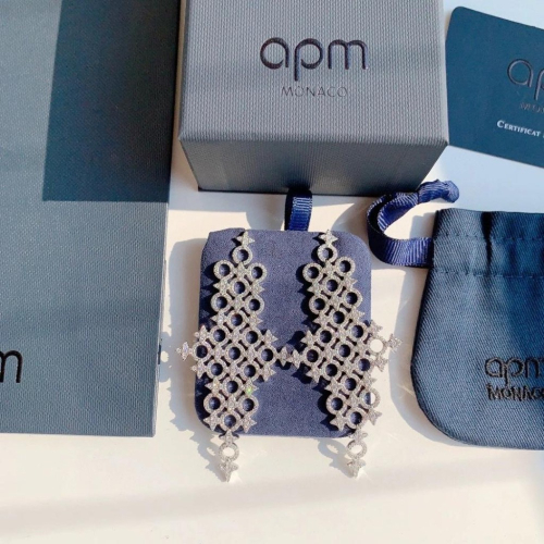 APM MONACO耳環 新品六芒星圓圈耳環 法式輕奢耳環 大耳環 925純銀耳釘 銀色鑲晶鑽 垂墜耳環