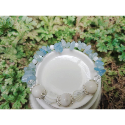 【好寧靜】藍色彼岸/寧靜祥和/龍宮舍利/珍珠/海藍寶/溝通/勇氣