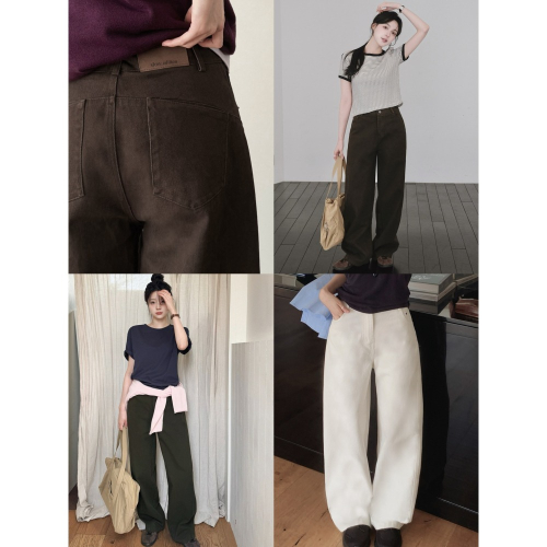 曲線剪裁細節設計牛仔褲 pants / slowand 다즈 디테일러 와이드 다잉데님팬츠
